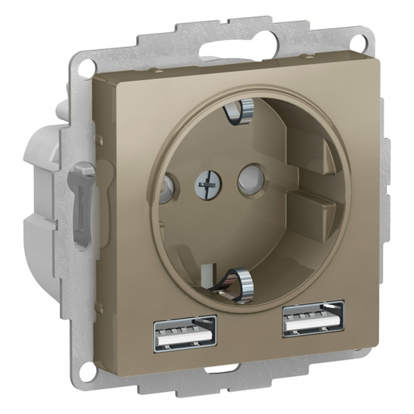 ATN000530 (арт.): Systeme Electric AtlasDesign Шампань SO + USB Розетка A+A, 5В/2,4А, 2х5В/1,2А, механизм