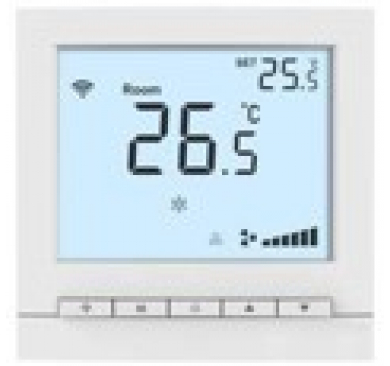RT302FS3CLW (арт.): Термостат комнатный цифровой, H/C/V, для 2тр 3ск/C FCU, 2-поз/3-поз, ЖК экран подсв/син ~220В BS