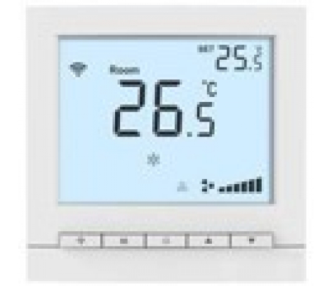 RT302FS3CLW (арт.): Термостат комнатный цифровой, H/C/V, для 2тр 3ск/C FCU, 2-поз/3-поз, ЖК экран подсв/син ~220В BS