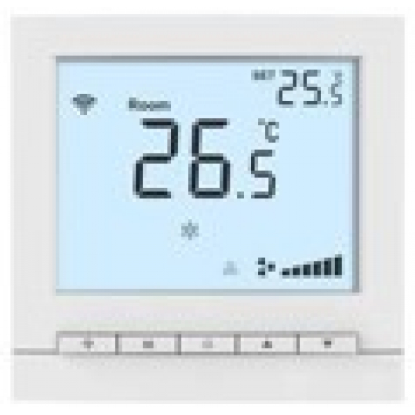RT302FS3CLW (арт.): Термостат комнатный цифровой, H/C/V, для 2тр 3ск/C FCU, 2-поз/3-поз, ЖК экран подсв/син ~220В BS